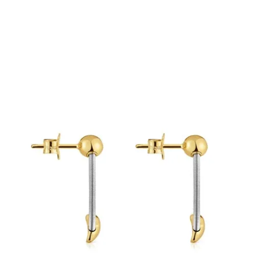 Pendientes cortos de oro y acero Mesh Tube^TOUS