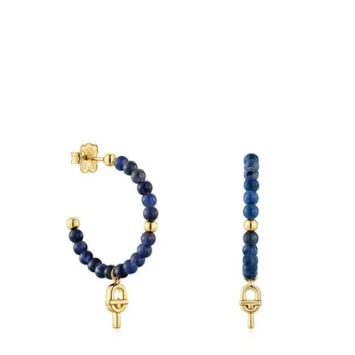 Pendientes de aro con baño de oro 18 kt sobre plata y sodalita MANIFESTO^TOUS New
