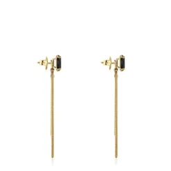 Pendientes de aro con baño de oro 18 kt sobre plata y ónix Cachito Mío^TOUS Clearance