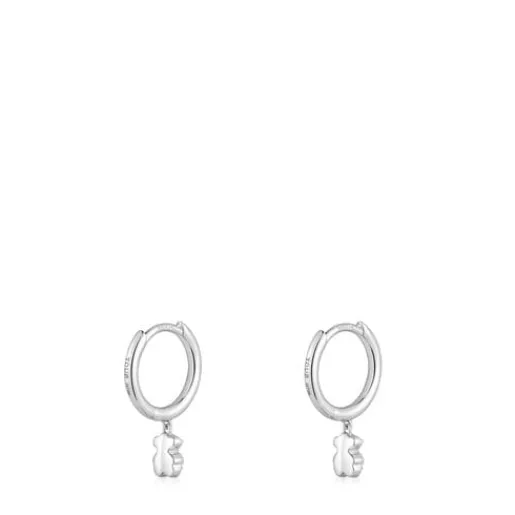 Pendientes de aro cortos oso de oro blanco con diamantes Grain^TOUS