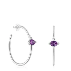 Pendientes de aro de plata y zafiro lila creado en laboratorio Color LGG^TOUS Discount