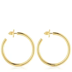 Pendientes de aro largos con baño de oro 18 kt sobre plata 38 mm Basics^TOUS Outlet