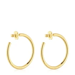 Pendientes de aro largos con baño de oro 18 kt sobre plata 38 mm Basics^TOUS Outlet