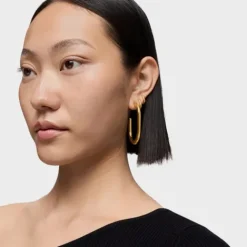 Pendientes de aro largos con baño de oro 18 kt sobre plata Line^TOUS Outlet