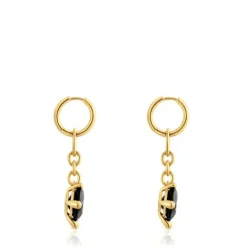 Pendientes de aro largos con baño de oro 18 kt sobre plata y ónix Color Black^TOUS Hot