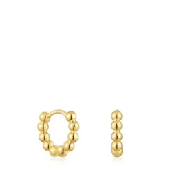 Pendientes de aro pequeños con detalles con baño de oro de 18 kt sobre plata 10 mm Gloss^TOUS Sale