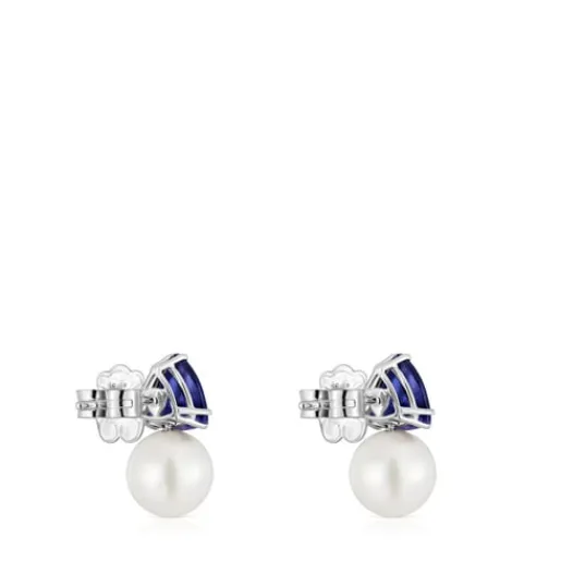 Pendientes de oro blanco, iolita y perla cultivada Ivette^TOUS Best