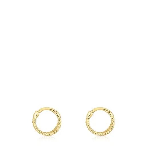 Pendientes de oro triple aro cortos con relieve Basics^TOUS Outlet