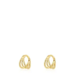 Pendientes de oro triple aro cortos con relieve Basics^TOUS Outlet