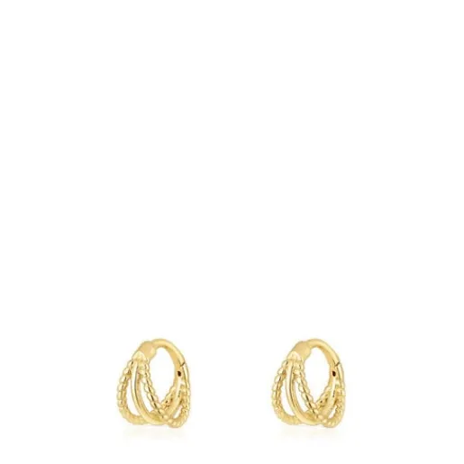 Pendientes de oro triple aro cortos con relieve Basics^TOUS Outlet