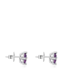 Pendientes de plata y zafiro lila creado en laboratorio 7 mm Color LGG^TOUS Online
