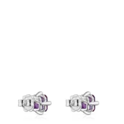 Pendientes de plata y zafiro lila creado en laboratorio 7 mm Color LGG^TOUS Online