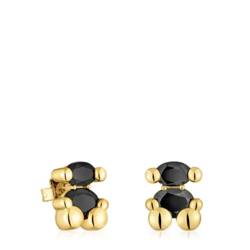 Pendientes motivo oso con baño de oro 18 kt sobre plata y ónix 14 mm Color Bear^TOUS Online
