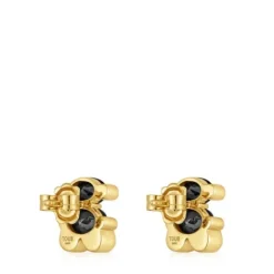 Pendientes motivo oso con baño de oro 18 kt sobre plata y ónix 14 mm Color Bear^TOUS Online