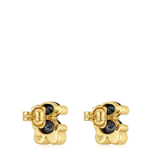 Pendientes motivo oso con baño de oro 18 kt sobre plata y ónix 14 mm Color Bear^TOUS Online