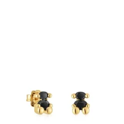 Pendientes motivo oso con baño de oro 18 kt sobre plata y ónix 8 mm Color Bear^TOUS Outlet