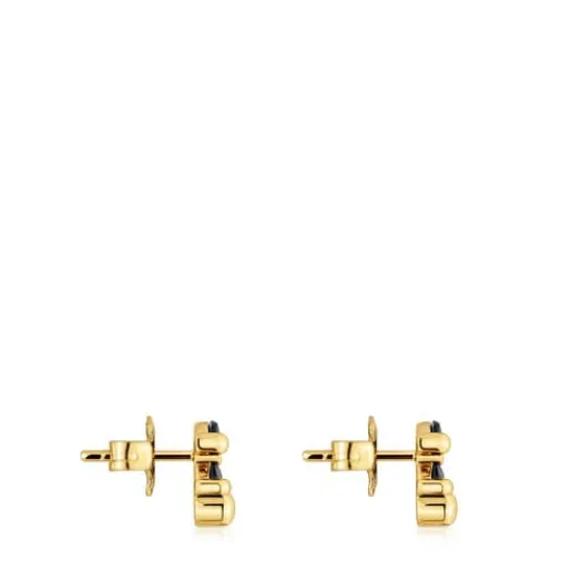 Pendientes motivo oso con baño de oro 18 kt sobre plata y ónix 8 mm Color Bear^TOUS Outlet