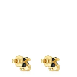 Pendientes motivo oso con baño de oro 18 kt sobre plata y ónix 8 mm Color Bear^TOUS Outlet