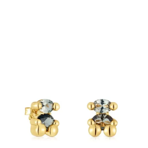 Pendientes motivo oso con baño de oro 18 kt sobre plata y espinela verde creada en laboratorio 13 mm Color Bear LGG^TOUS