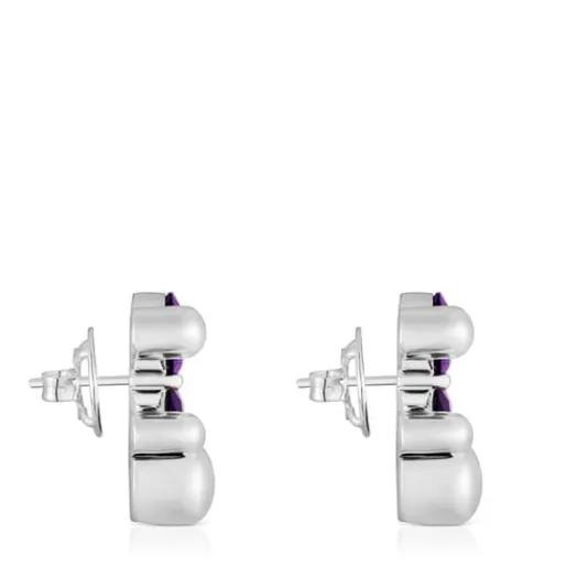 Pendientes motivo oso de plata y zafiro lila creado en laboratorio 23 mm Color Bear LGG^TOUS Best