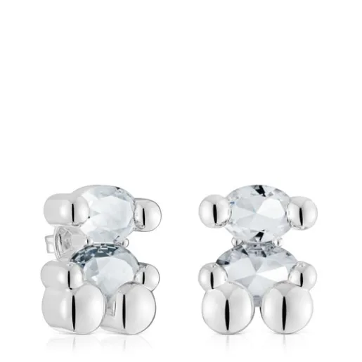 Pendientes motivo oso de plata y cuarzo cristal de roca 23 mm Color Bear^TOUS Clearance