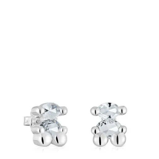Pendientes motivo oso de y cuarzo cristal de roca 14 mm Color Bear^TOUS