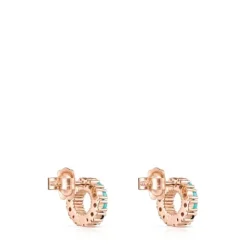 Pendientes pequeños disco con baño de oro rosa 18 kt sobre plata y gemas Straight^TOUS New