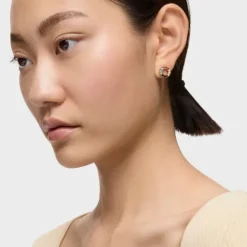 Pendientes pequeños disco con baño de oro rosa 18 kt sobre plata y gemas Straight^TOUS New