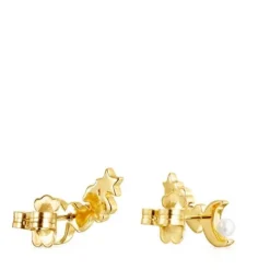 Pendientes trepadores con baño de oro 18 kt sobre plata, diamantes y perla Nocturne^TOUS Discount