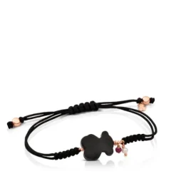 Pulsera con baño de oro rosa 18 kt sobre plata, gemas y cordón en color negro New Tibet^TOUS Best