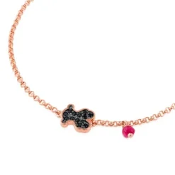 Pulsera con baño de oro rosa 18 kt sobre plata, espinela y rubí tratado motivo oso Motif^TOUS Clearance