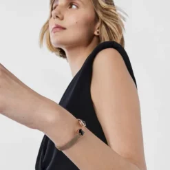 Pulsera de acero IP rosado y ónix Mesh Color^TOUS Sale