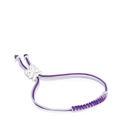 Pulsera de cordón lila y malva con oso de plata Bold Bear^TOUS New