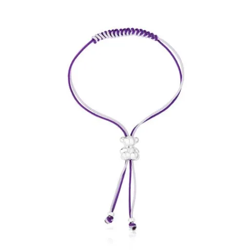Pulsera de cordón lila y malva con oso de plata Bold Bear^TOUS New