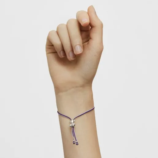 Pulsera de cordón lila y malva con oso de plata Bold Bear^TOUS New
