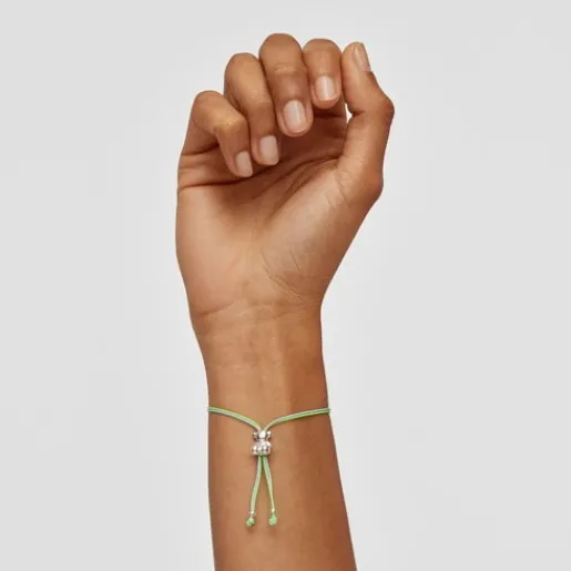Pulsera de cordón verde y azul con oso de plata Bold Bear^TOUS Hot