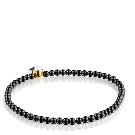 Pulsera de ónix con baño de oro 18 kt sobre plata con perla Glory^TOUS Hot