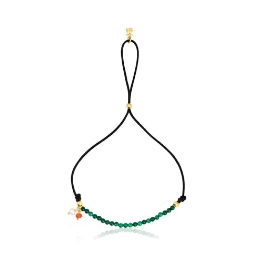 Pulsera de nylon negro con malaquitas Camille^TOUS New