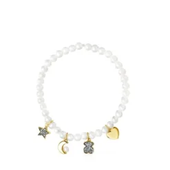 Pulsera de perlas, con baño de oro 18 kt sobre plata y diamantes Nocturne^TOUS Online