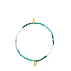 Pulsera elástica con baño de oro 18 kt sobre plata y gemas verdes Bold Bear^TOUS