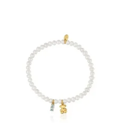 Pulsera elástica con baño de oro sobre plata, perla cultivada y topacio Bold Bear^TOUS Hot