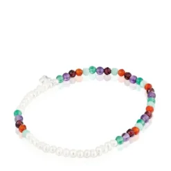 Pulsera elástica con gemas, perlas cultivadas y motivo oso de plata Bold Motif^TOUS Discount