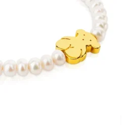 Pulsera elástica de oro y perlas cultivadas motivo oso de 1,15cm, 19cm, Sweet Dolls^TOUS