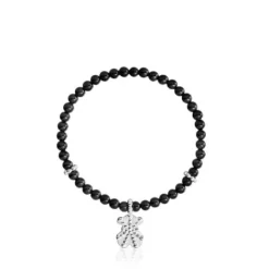 Pulsera elástica de plata, ónix y motivo oso Grain^TOUS Online