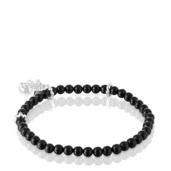 Pulsera elástica de plata, ónix y motivo oso Grain^TOUS Online