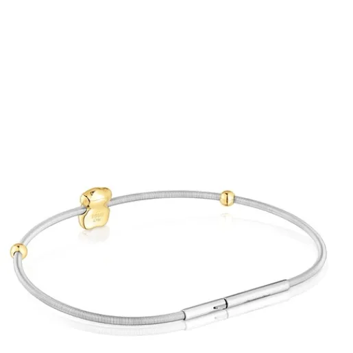 Pulsera oso de oro y acero Mesh Tube^TOUS