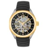 Reloj analógico automático con caja de acero IPG dorado y brazalete de silicona negra Now^TOUS Best