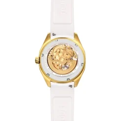 Reloj analógico automático con caja de acero IPG dorado y brazalete de silicona blanca Now^TOUS New