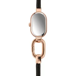 Reloj analógico con brazalete de acero IP negro y caja de acero IPRG rosado Hold Oval^TOUS Hot
