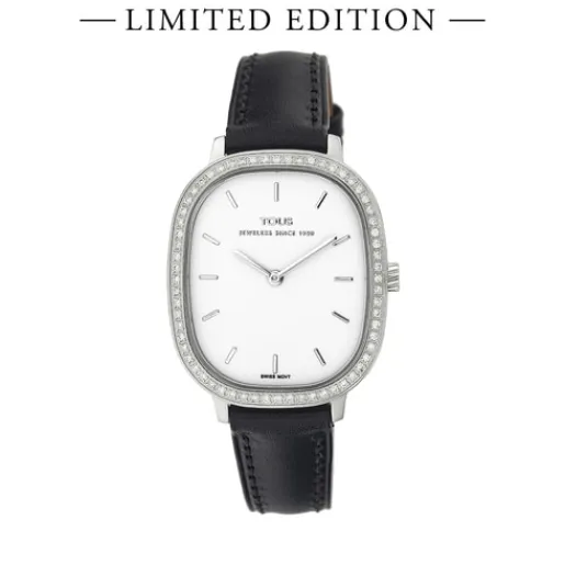 Reloj analógico Heritage con bisel de diamantes y correa de piel negra - Edición especial^TOUS Best